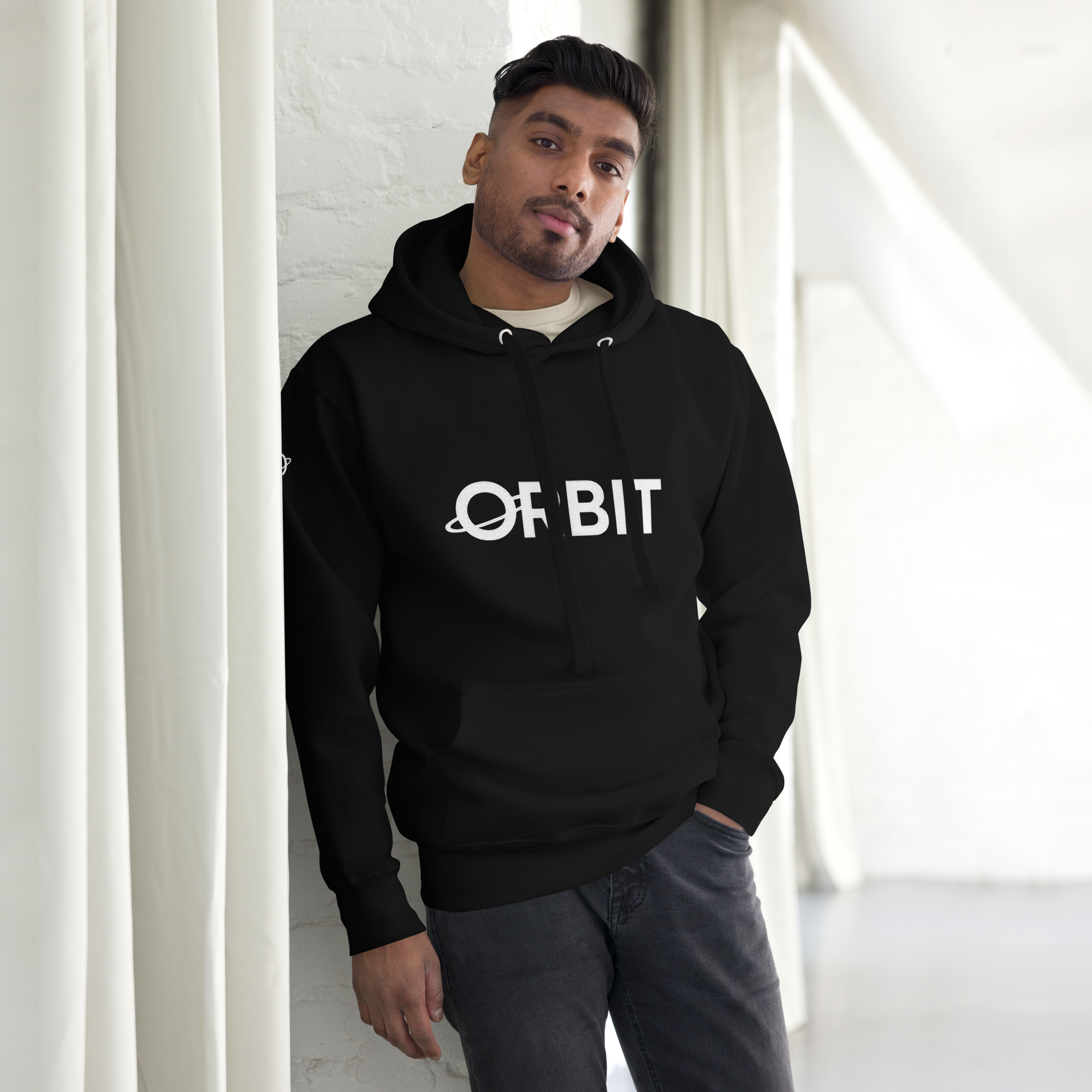 Man in black premium orbit hoodie - Orbit clothing - Unisex