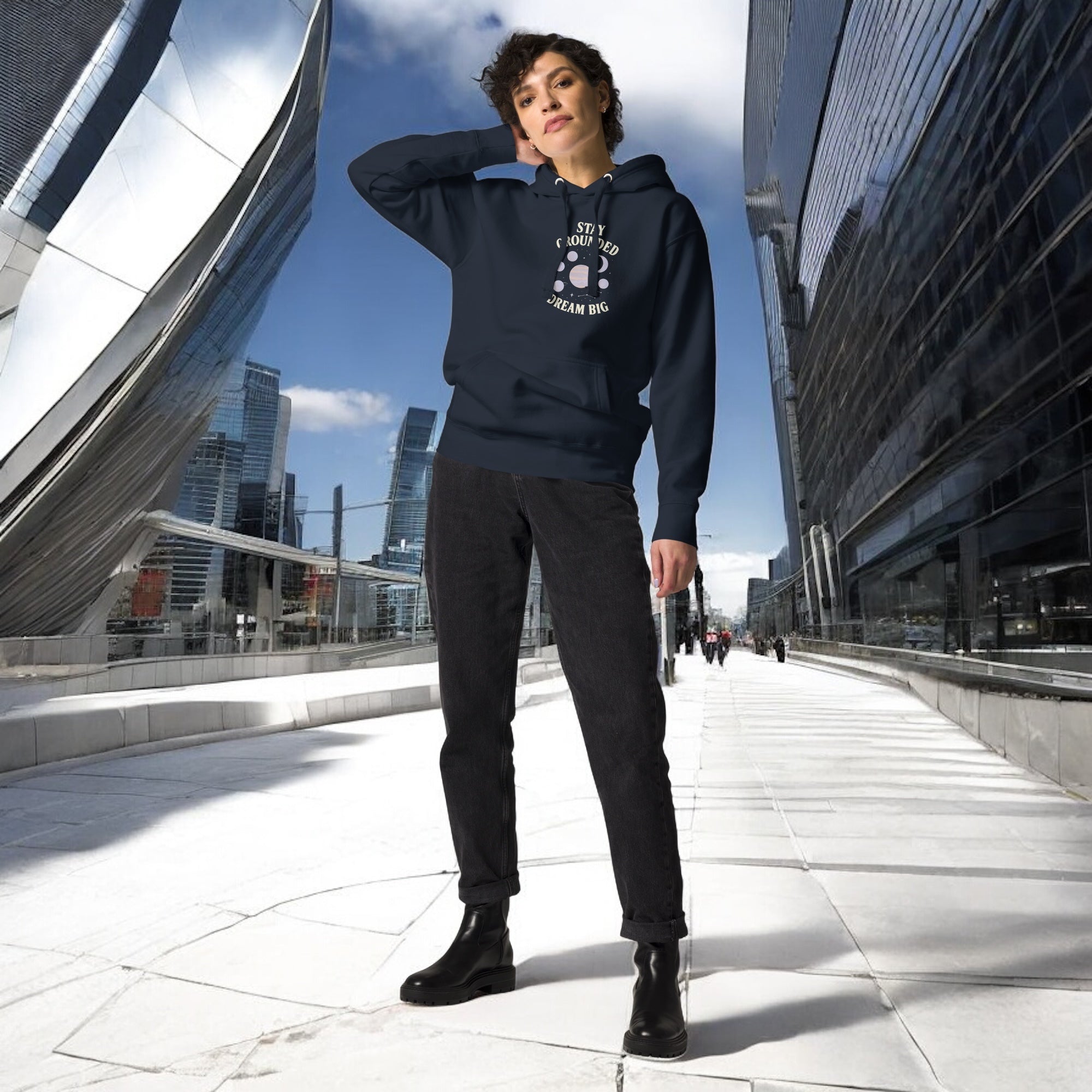 Stay Grounded, Dream Big, Navy Hoodie - Unisex
