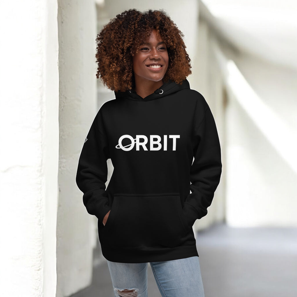 Woman in black premium orbit hoodie - Orbit clothing - Unisex