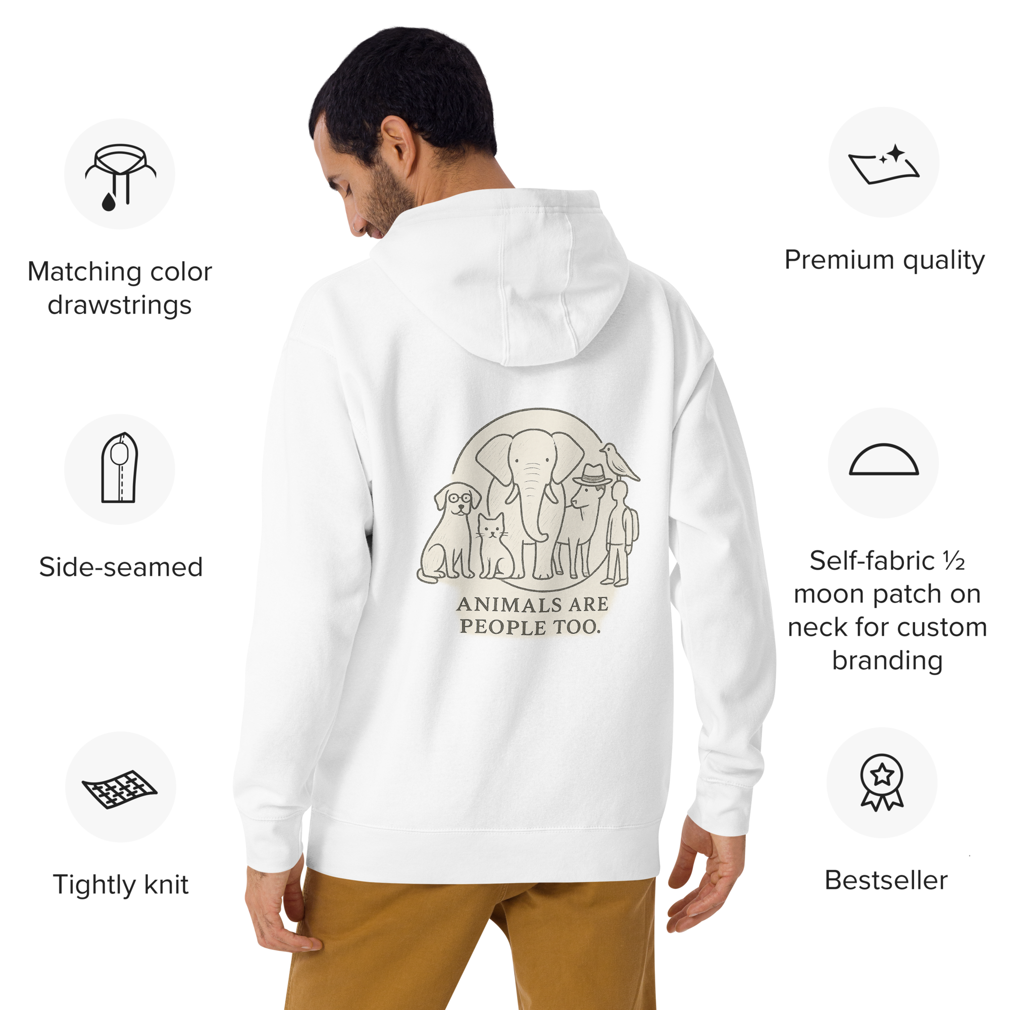 Man wearing animals are people too hoodie - orbit clothing - unisex