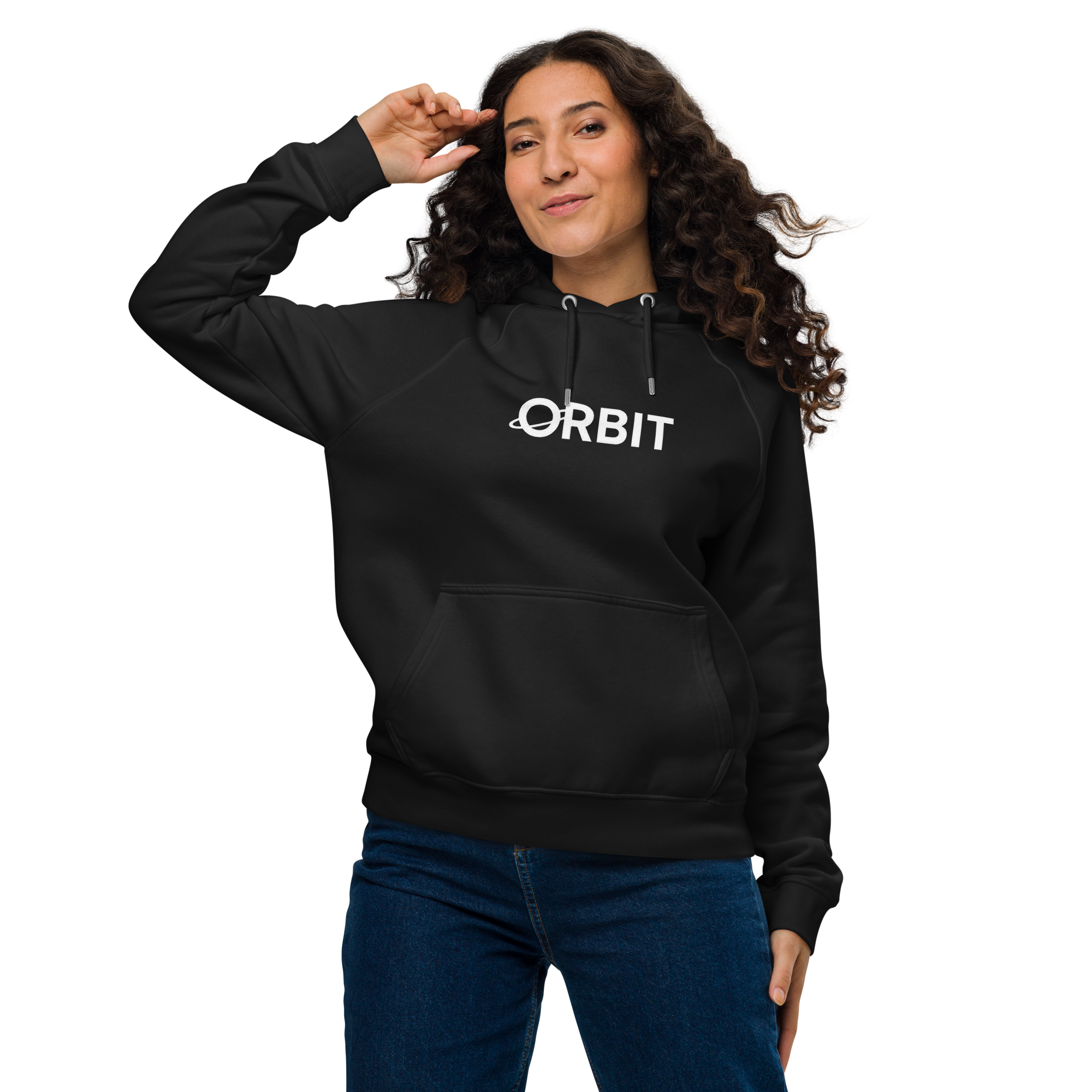 Woman in black premium orbit hoodie - Orbit clothing - Unisex