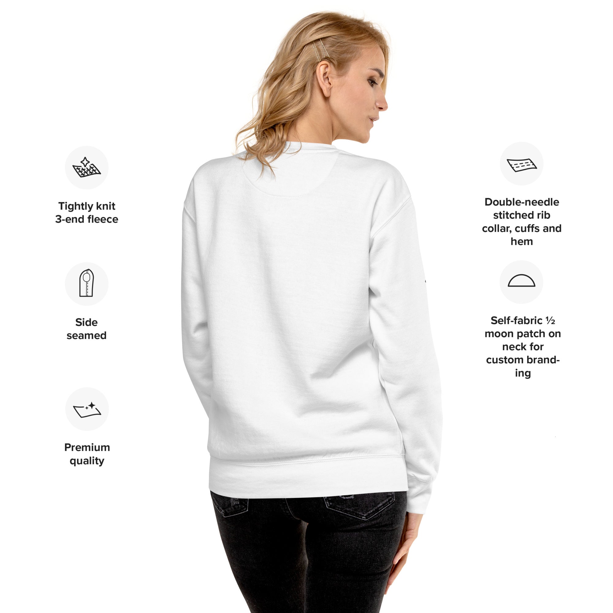 Woman in white doodle sweater - orbit clothing - unisex