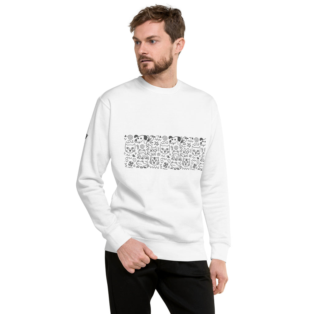 Man in white doodle sweater - orbit clothing - unisex